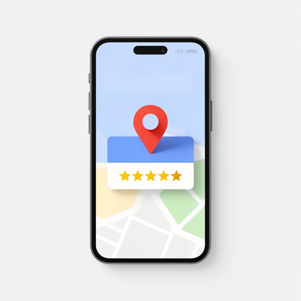 Ilustração de perfil no Google Maps com avaliação 5 estrelas